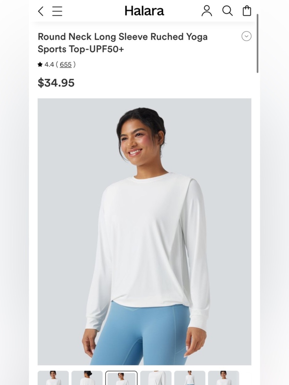 Halara Long Sleeve Round Neck Yoga Top in White MSRP $34.95 SM